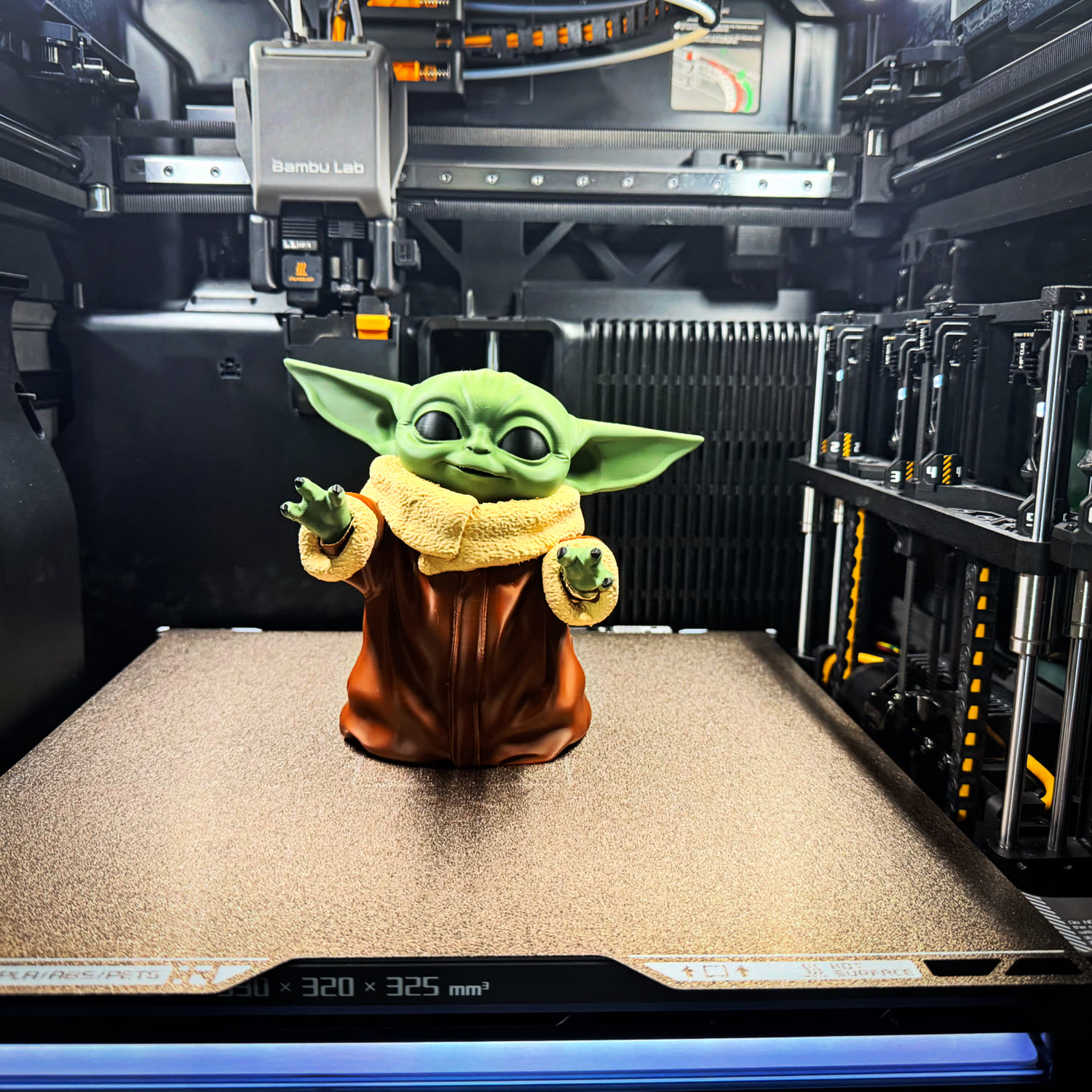 Small green big-eared character figure, hand painted after printing