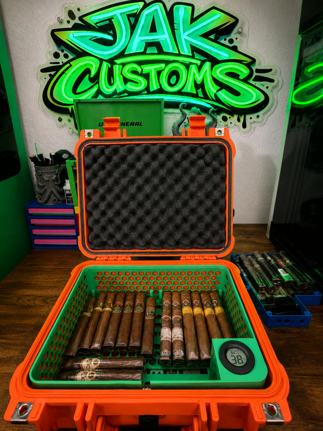 Orange fitted insert printed to hold gear inside a hard case
