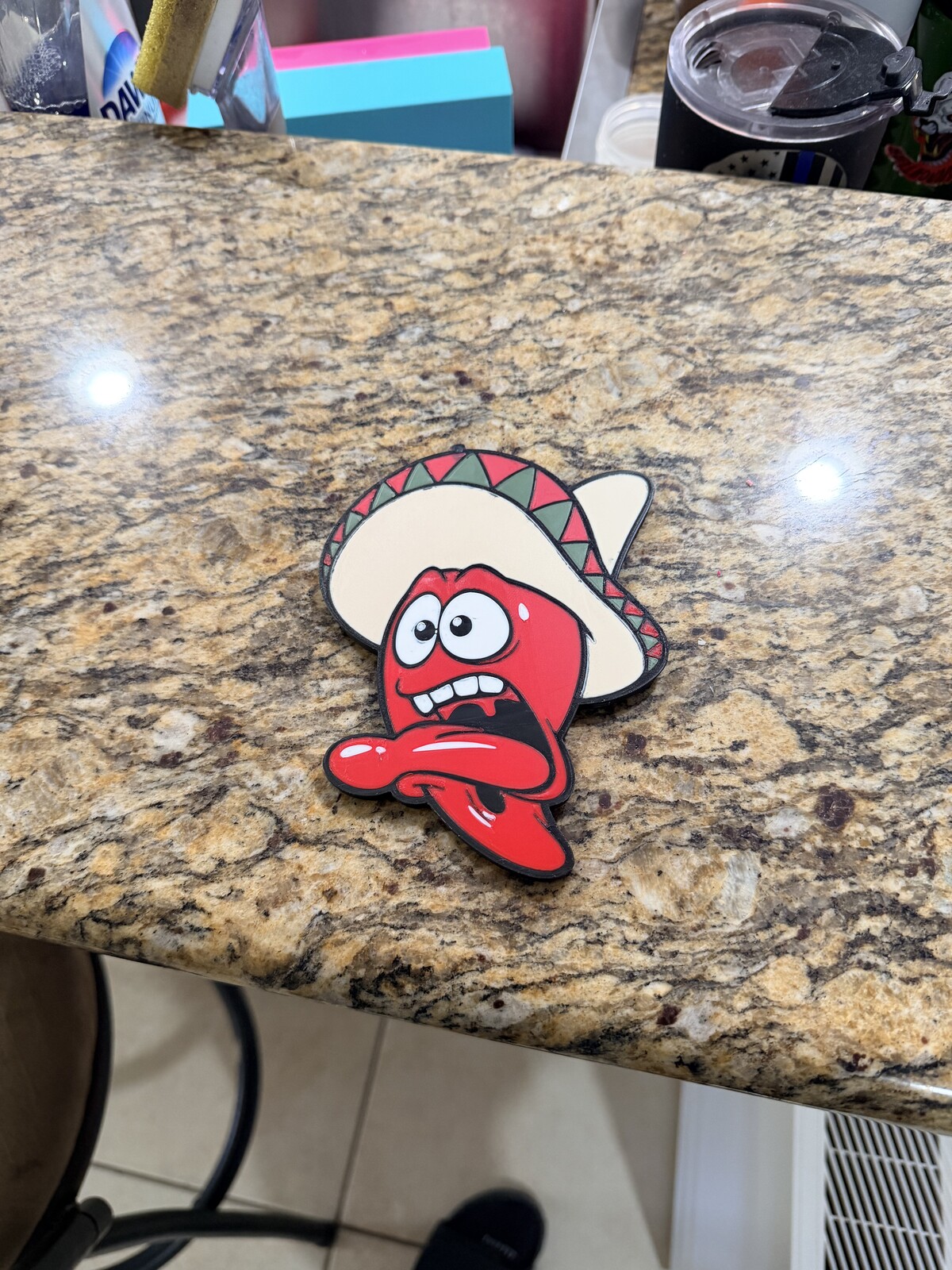 Red mushroom character wall plaque with painted details