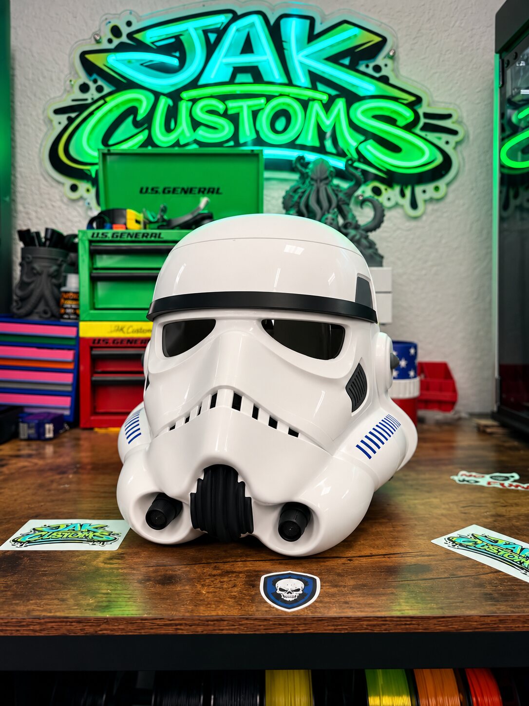 White space trooper helmet, close three-quarter view