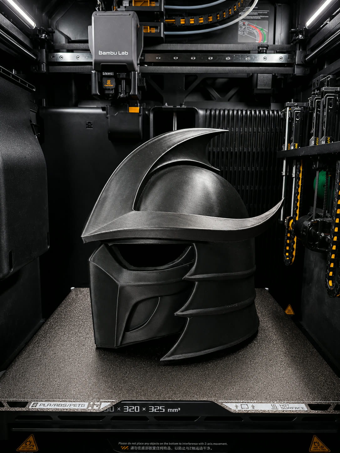 Matte black 3D printed knight helmet with a slotted visor