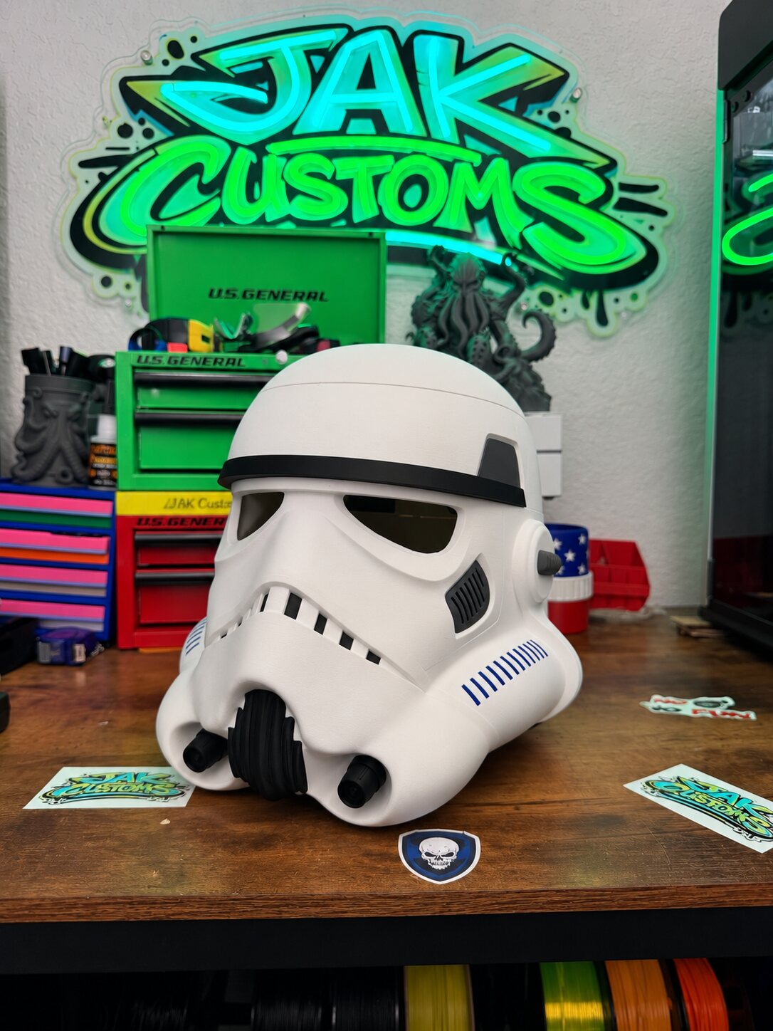 White space trooper helmet, opposite three-quarter view