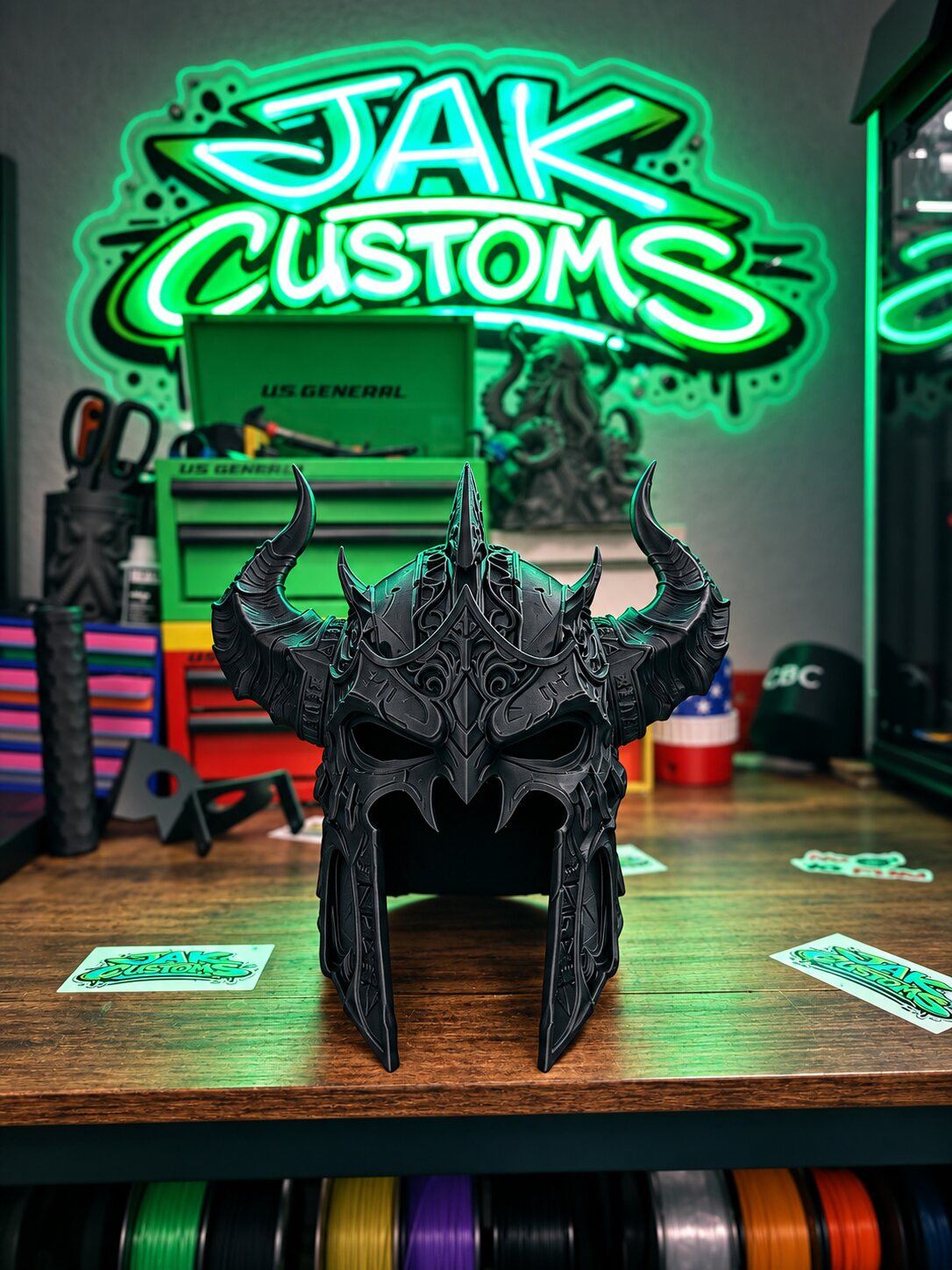 Black sculpted creature helmet, side profile