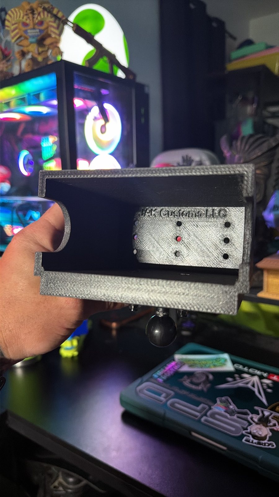 Close-up of a custom printed computer accessory