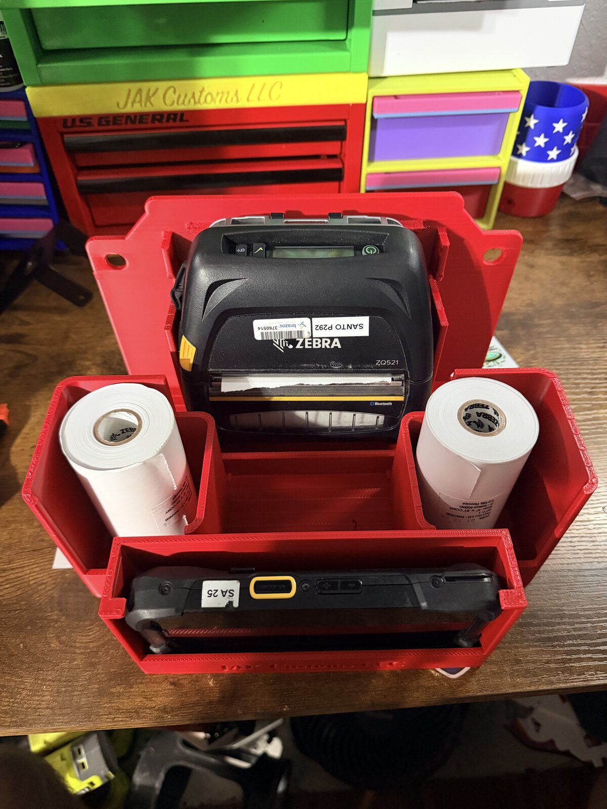 Red equipment case with custom inserts holding accessories