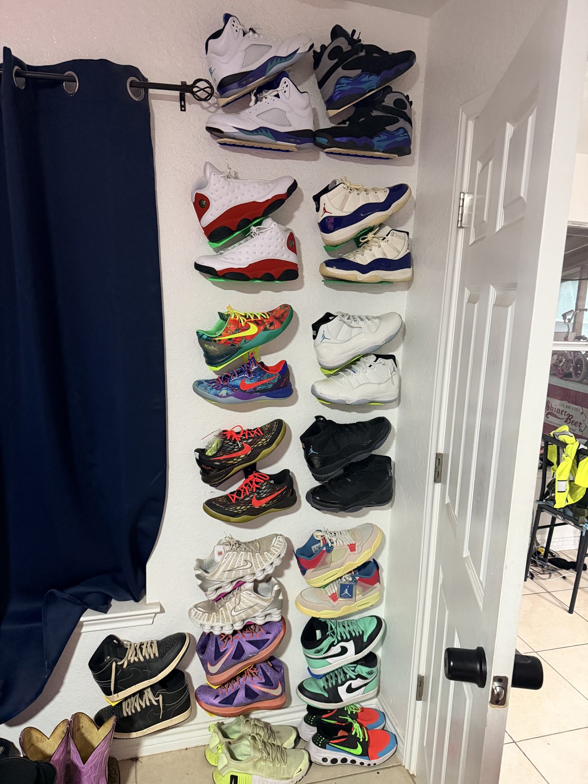 Wall display of colorful custom printed sneaker accessories